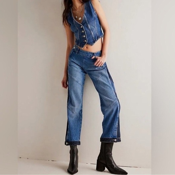 FREE PEOPLE Moonlit Moto Slim Bootcut Jeans - Picture 1 of 12